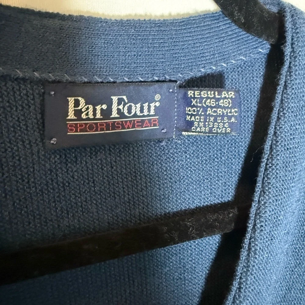 Vintage Par Four Navy Knit Cardigan 90s Made in USA • Mens XL